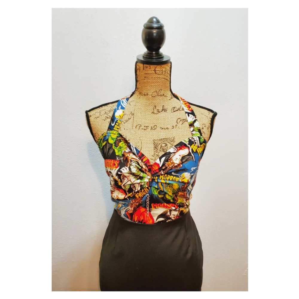 ✦Classic Monsters Pinup Tie Halter Top Rockabilly✦